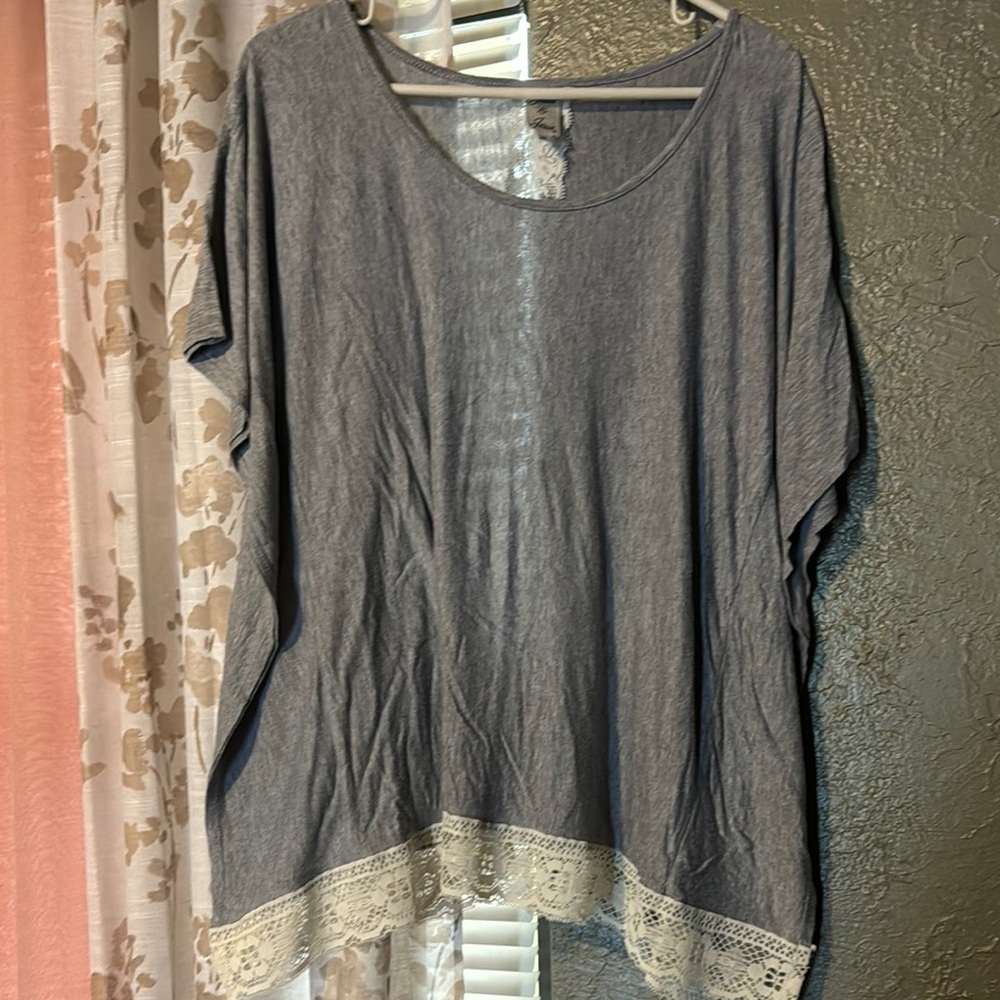 Gray Lace Hem Women's Top